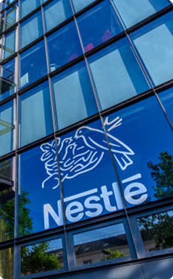 Nestlé office building facade with the Nestlé nest logo
